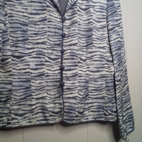 Adrianna Papell Blazer Jacket 6 Lightweight Button Up Tan Gray Patterned Silk - Picture 8 of 14